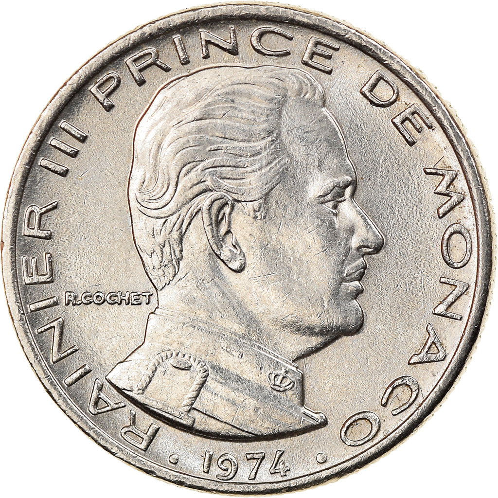 Coin, Monaco, Rainier III, 1/2 Franc, 1974, MS(63), Nickel, KM:145, Gadoury:MC