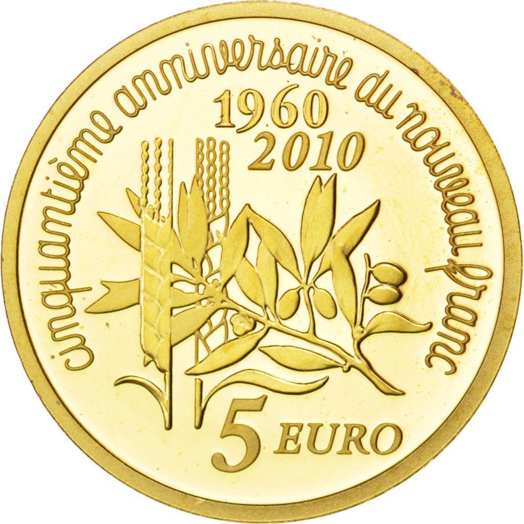 FRANCE, 5 Euro, 2010, Paris, KM #1674, MS(65-70), Gold, 13.9, 1.24