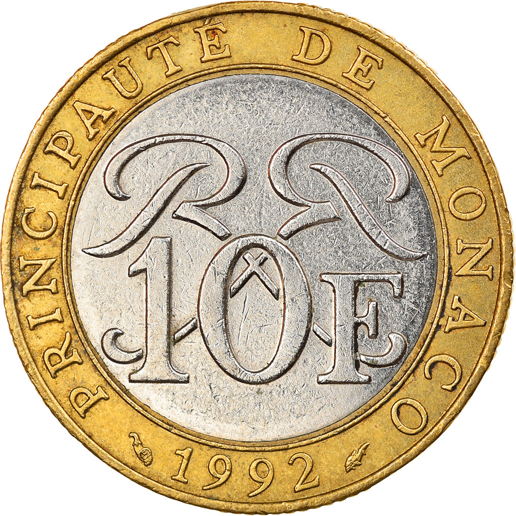 Coin, Monaco, Rainier III, 10 Francs, 1992, EF(40-45), Bi-Metallic, KM:163