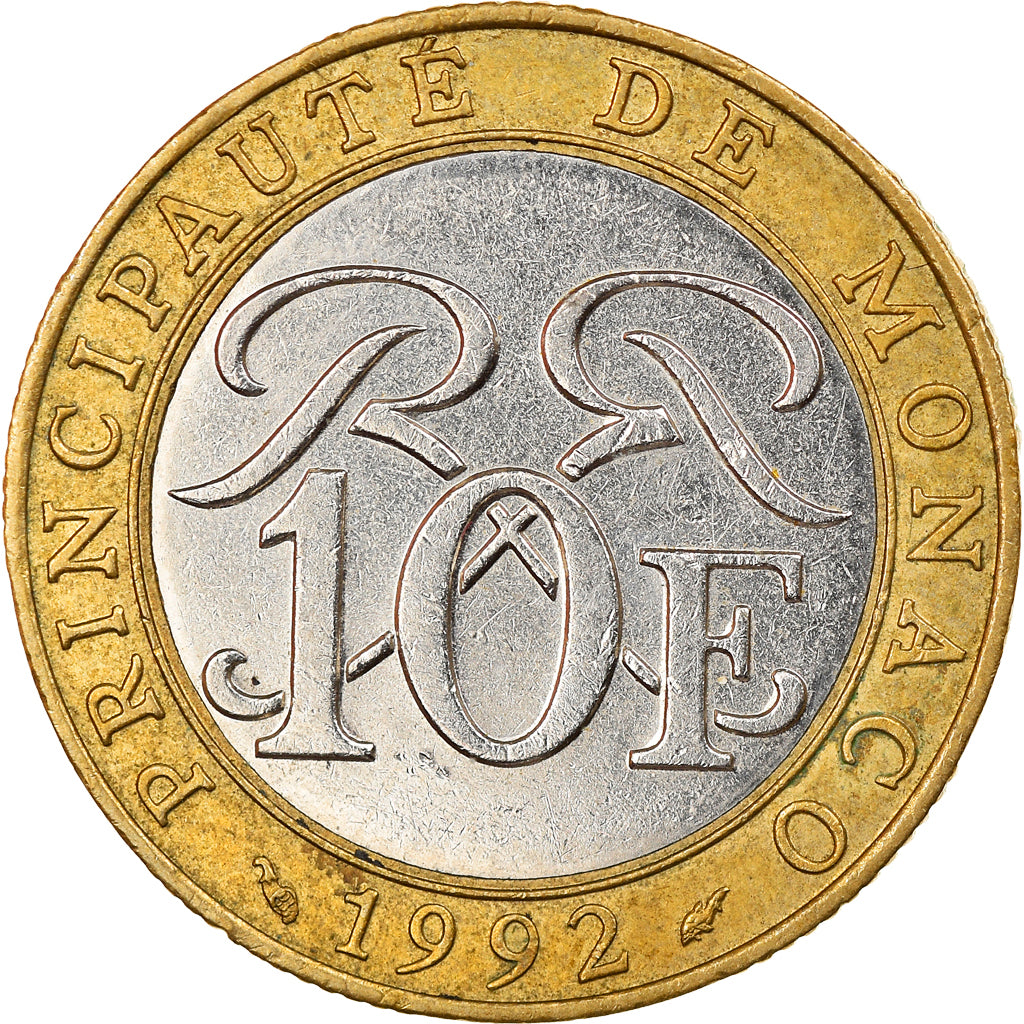 Coin, Monaco, Rainier III, 10 Francs, 1992, EF(40-45), Bi-Metallic, KM:163