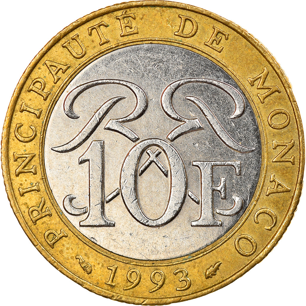 Coin, Monaco, Rainier III, 10 Francs, 1993, AU(55-58), Bi-Metallic, KM:163
