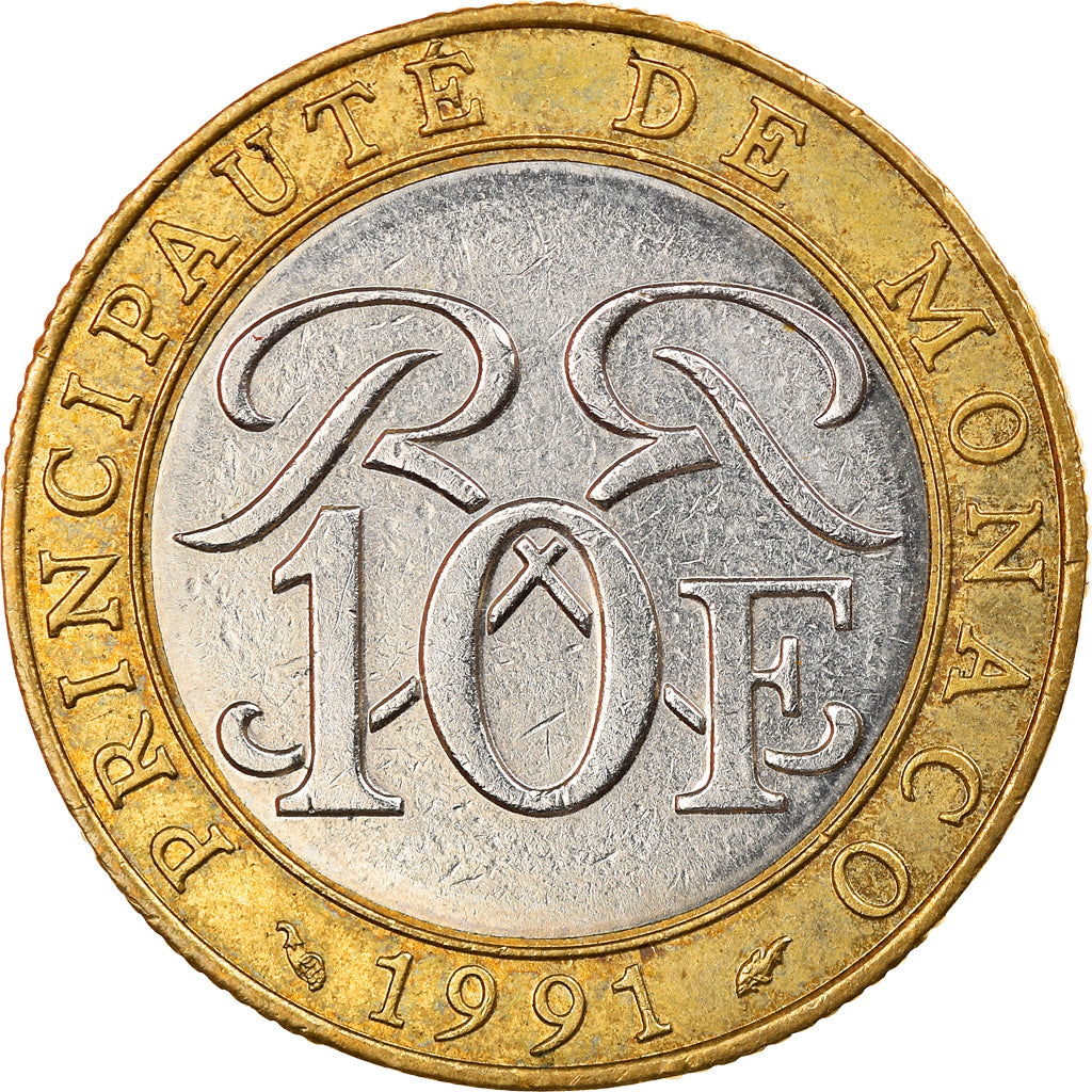 Coin, Monaco, Rainier III, 10 Francs, 1991, EF(40-45), Bi-Metallic, KM:163