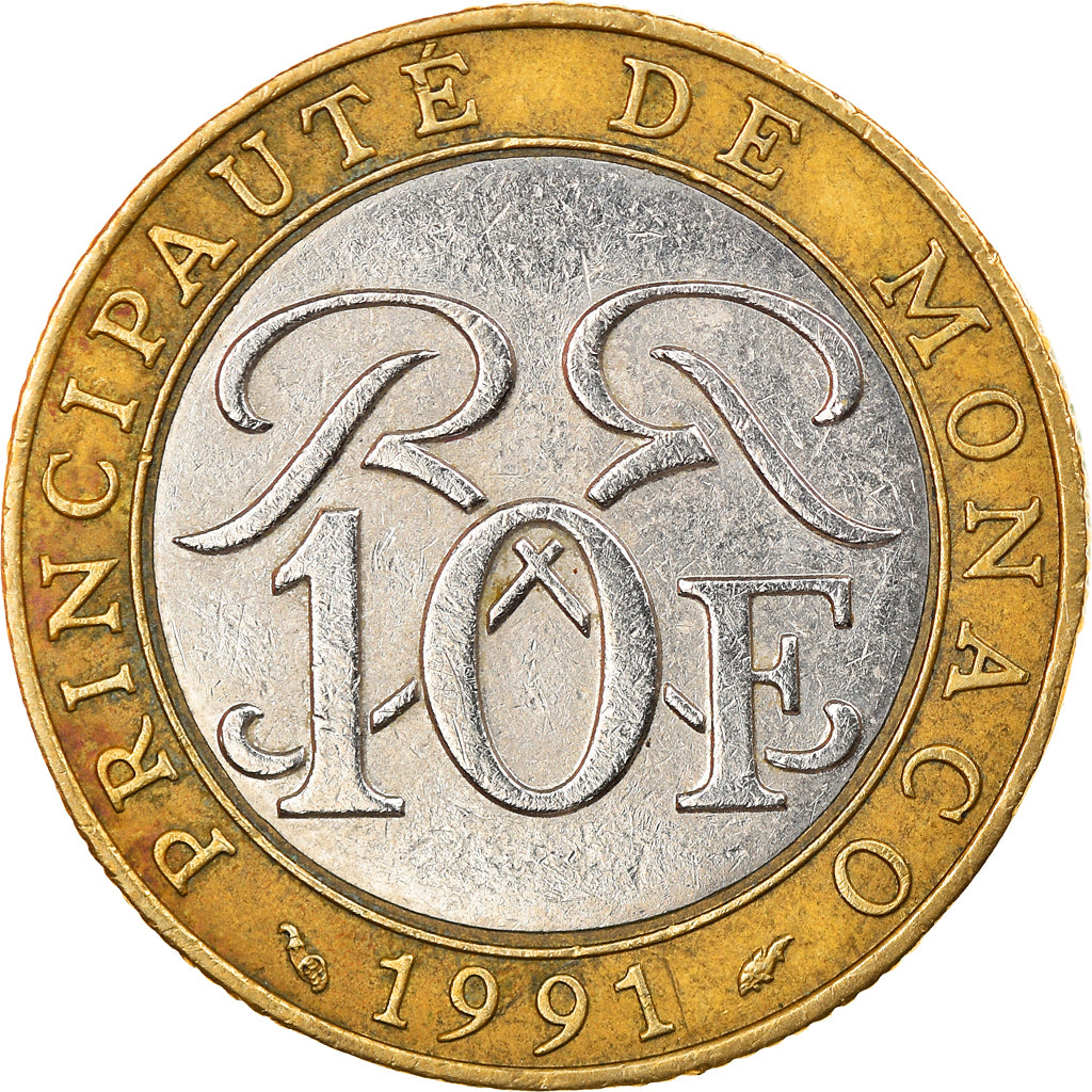 Moneta, Monaco, Rainier III, 10 Francs, 1991, BB, Bi-metallico, KM:163