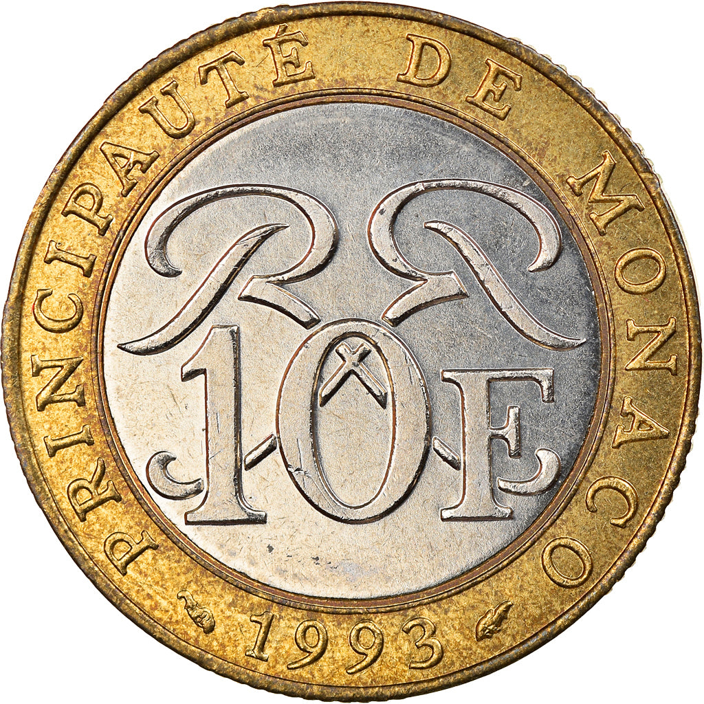 Coin, Monaco, Rainier III, 10 Francs, 1993, EF(40-45), Bi-Metallic, KM:163