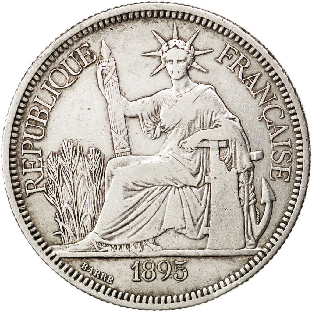 FRENCH INDO-CHINA, Piastre, 1895, Paris, KM #5a.1, EF(40-45), Silver, Lecompte..