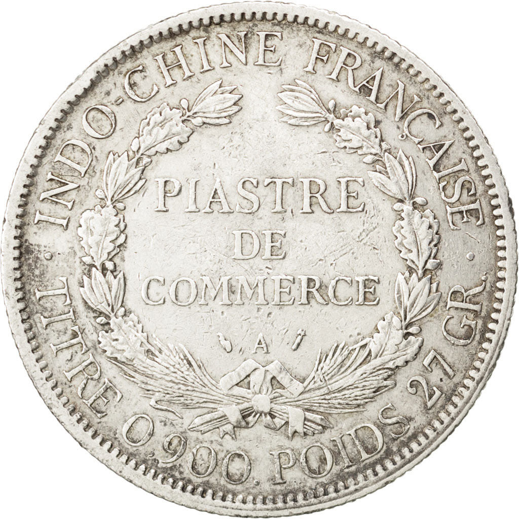 FRENCH INDO-CHINA, Piastre, 1895, Paris, KM #5a.1, EF(40-45), Silver, Lecompte..