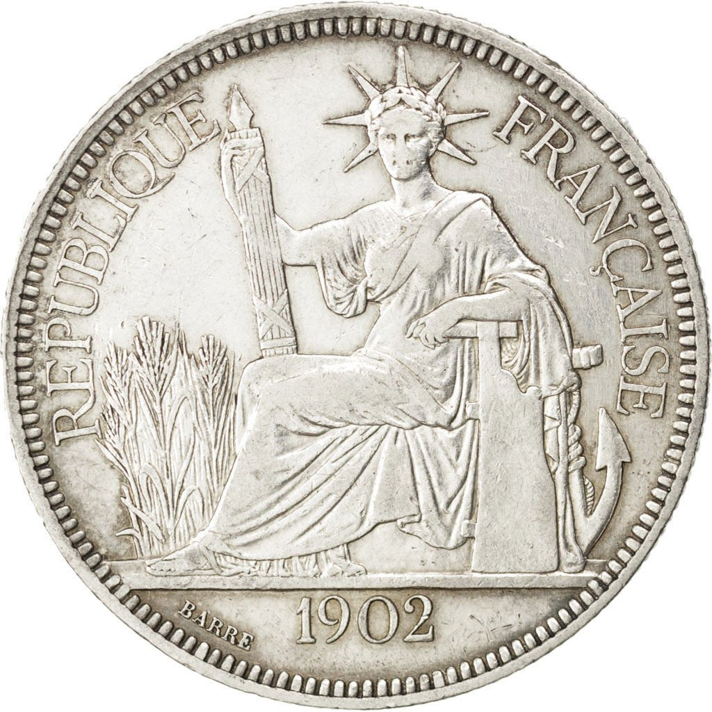 FRENCH INDO-CHINA, Piastre, 1902, Paris, KM #5a.1, EF(40-45), Silver, Lecompte..