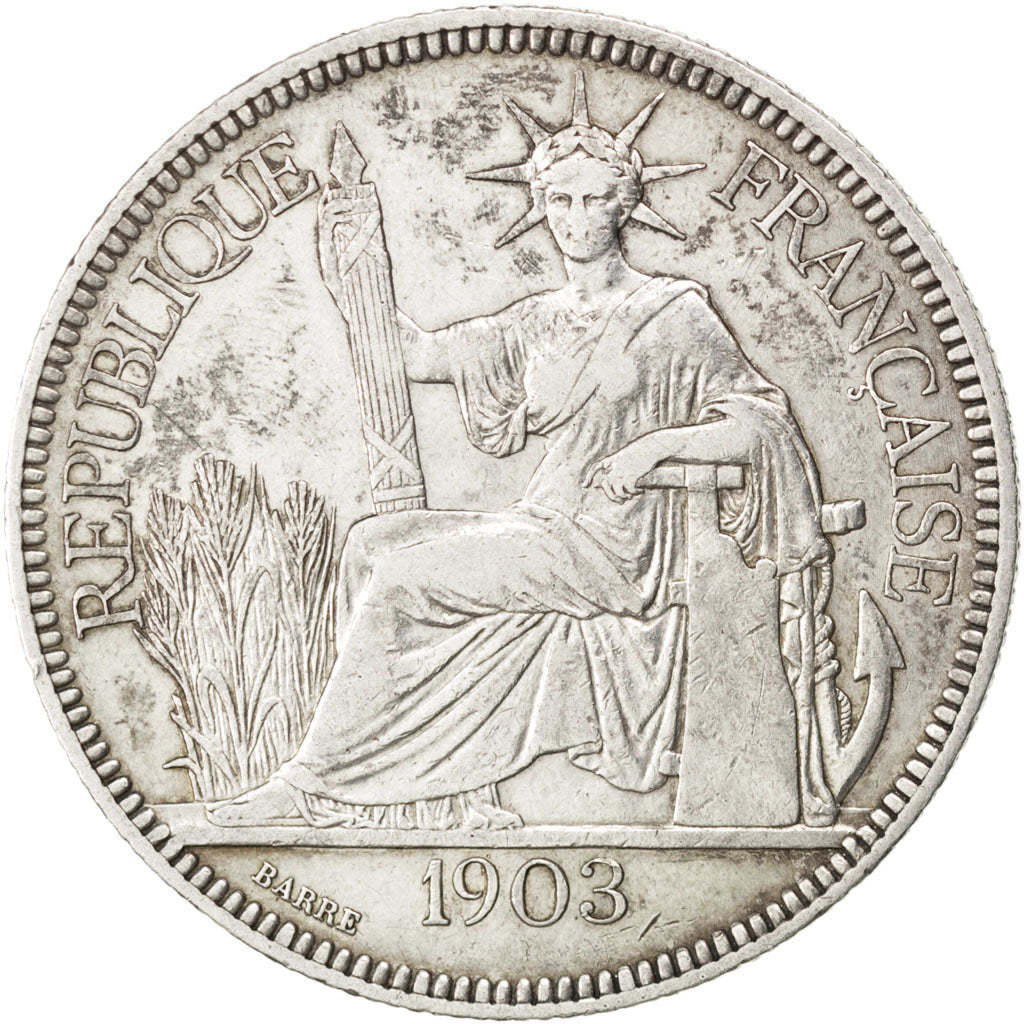 FRENCH INDO-CHINA, Piastre, 1903, Paris, KM #5a.1, EF(40-45), Silver, Lecompte..