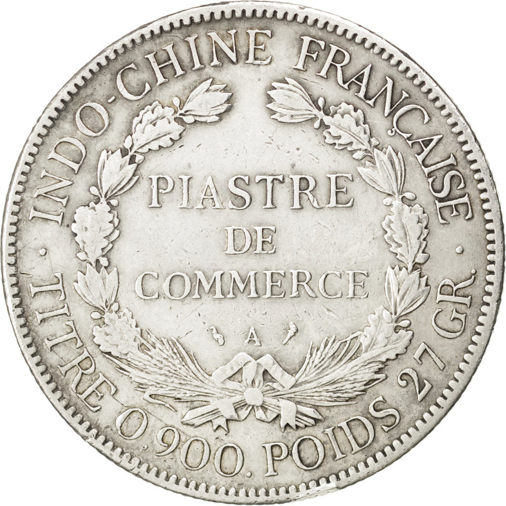 FRENCH INDO-CHINA, Piastre, 1908, Paris, KM #5a.1, EF(40-45), Silver, Lecompte..