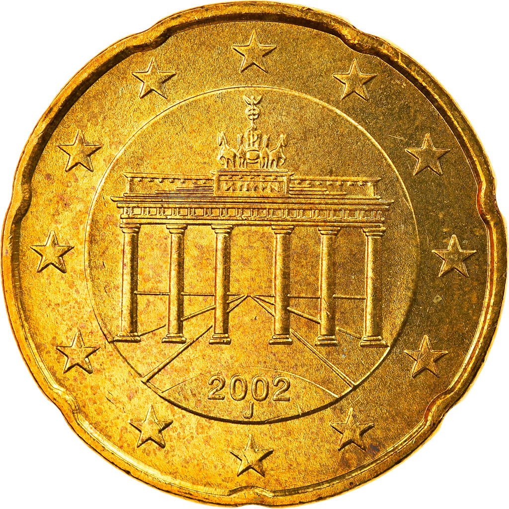 ALEMANHA - REPÚBLICA FEDERAL, 20 Euro Cent, 2002, Hambourg, MS(65-70), Latão