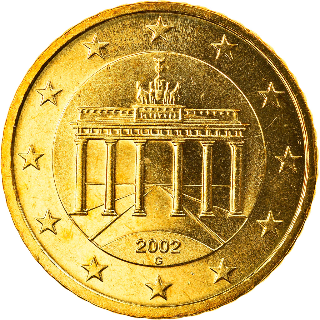 ALEMANHA - REPÚBLICA FEDERAL, 50 Euro Cent, 2002, Karlsruhe, MS(65-70), Latão