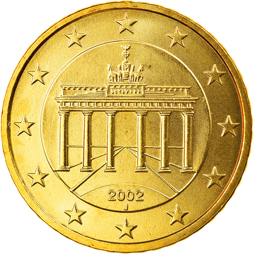 GERMANY - FEDERAL REPUBLIC, 50 Euro Cent, 2002, Hambourg, MS(65-70), Brass