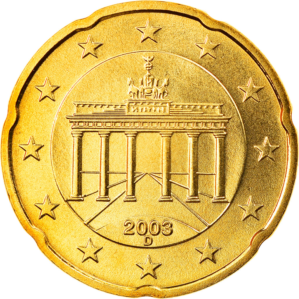 GERMANY - FEDERAL REPUBLIC, 20 Euro Cent, 2003, Munich, MS(65-70), Brass, KM:211
