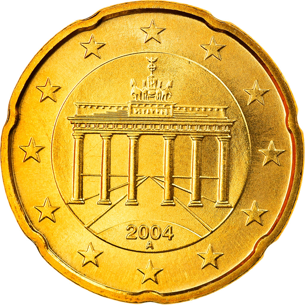 GERMANY - FEDERAL REPUBLIC, 20 Euro Cent, 2004, Berlin, MS(65-70), Brass, KM:211
