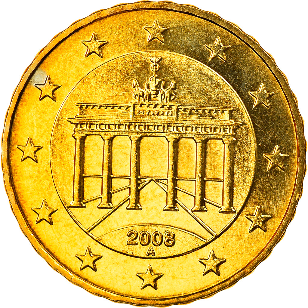 GERMANY - FEDERAL REPUBLIC, 10 Euro Cent, 2008, Berlin, MS(65-70), Brass, KM:254