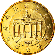 GERMANY - FEDERAL REPUBLIC, 10 Euro Cent, 2008, Munich, MS(65-70), Brass, KM:254