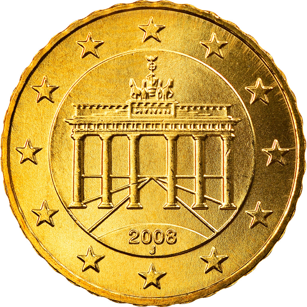 GERMANY - FEDERAL REPUBLIC, 10 Euro Cent, 2008, Hambourg, MS(65-70), Brass