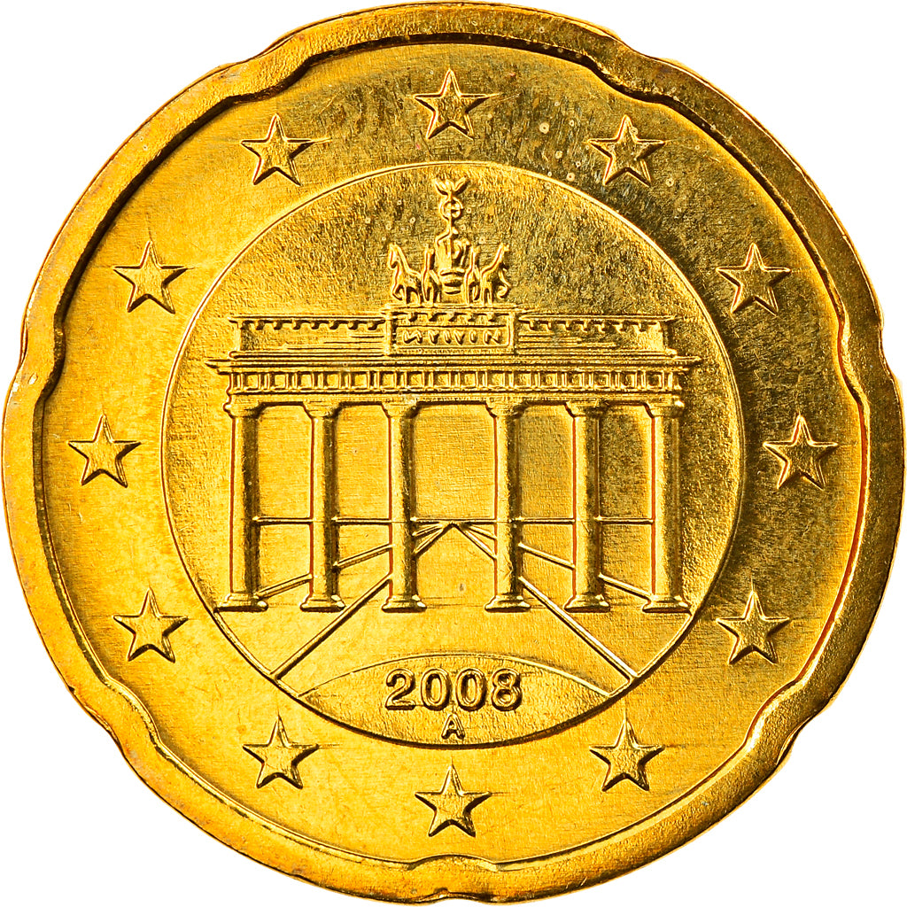 ALEMANHA - REPÚBLICA FEDERAL, 20 Euro Cent, 2008, Berlin, MS(65-70), Latão