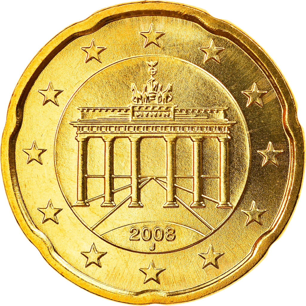 GERMANY - FEDERAL REPUBLIC, 20 Euro Cent, 2008, Hambourg, MS(65-70), Brass