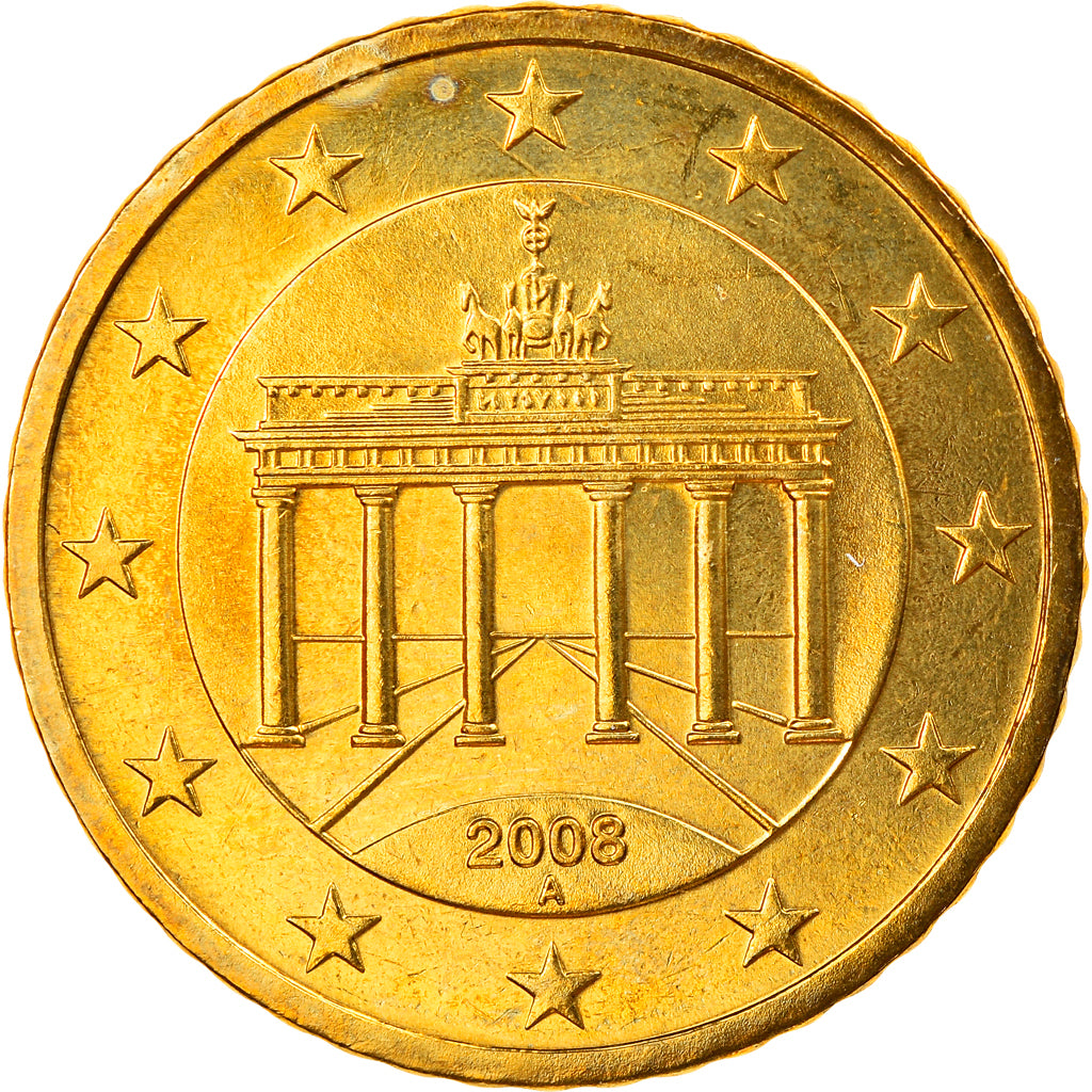 GERMANY - FEDERAL REPUBLIC, 50 Euro Cent, 2008, Berlin, MS(65-70), Brass, KM:256