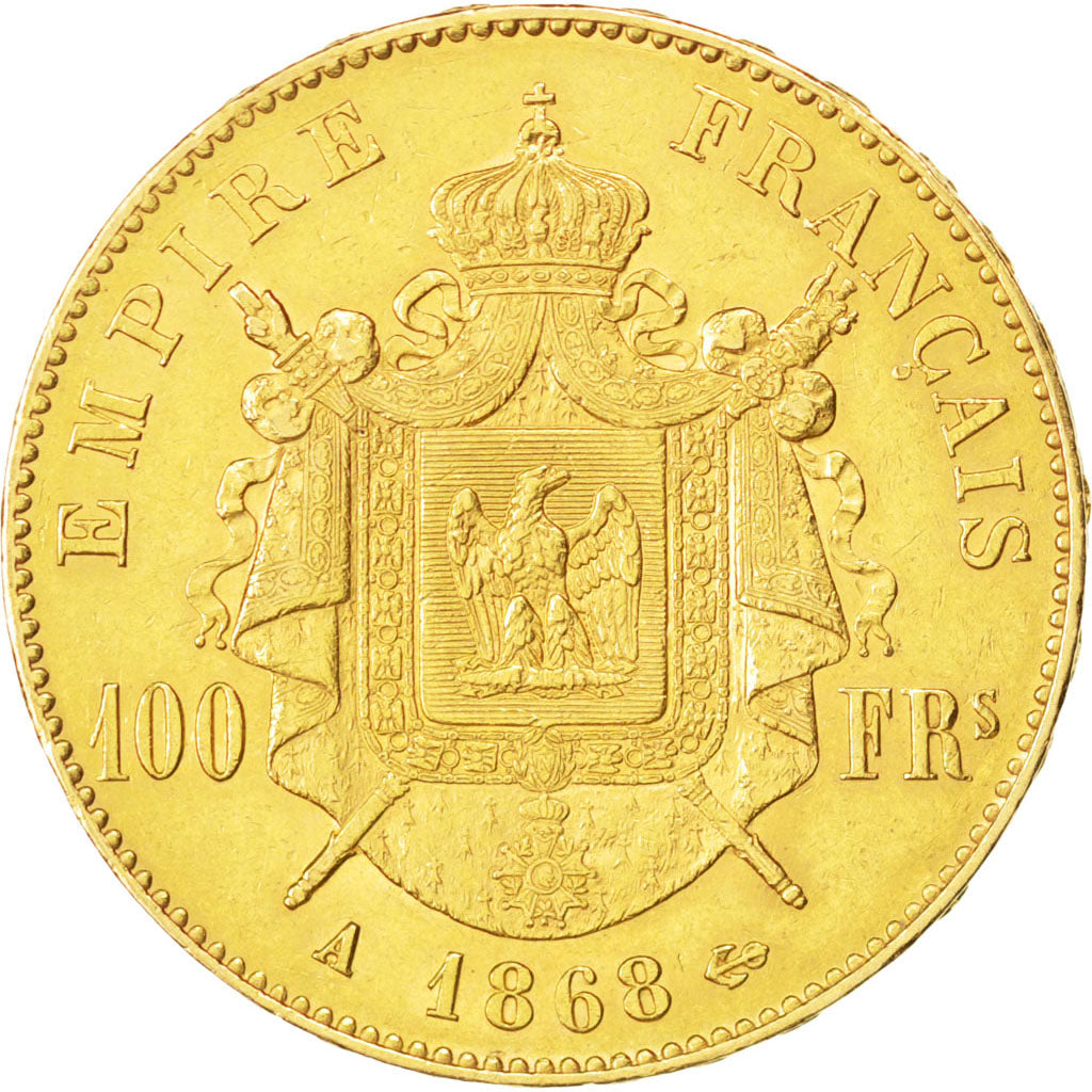 Second Empire, 100 Francs Or, Napoléon III tête laurée, 1868 A, KM 802.1