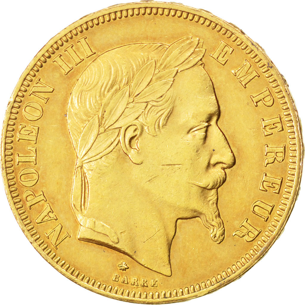 Second Empire, 50 Francs Or, Napoléon III tête laurée, 1868 A, KM 804.1