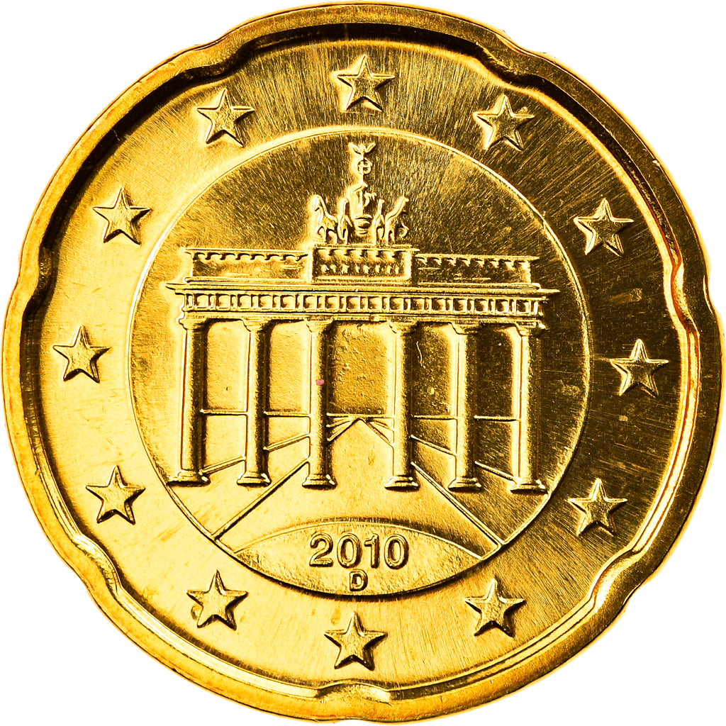 GERMANY - FEDERAL REPUBLIC, 20 Euro Cent, 2010, Munich, MS(65-70), Brass, KM:255
