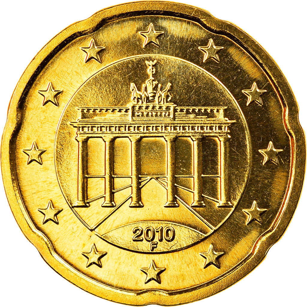 GERMANY - FEDERAL REPUBLIC, 20 Euro Cent, 2010, Stuttgart, MS(65-70), Brass