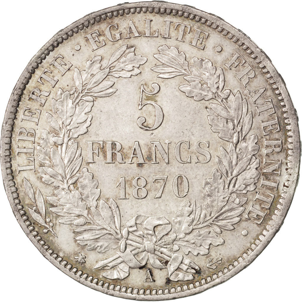 Coin, France, Cérès, 5 Francs, 1870, Paris, AU(55-58), Silver, KM:819