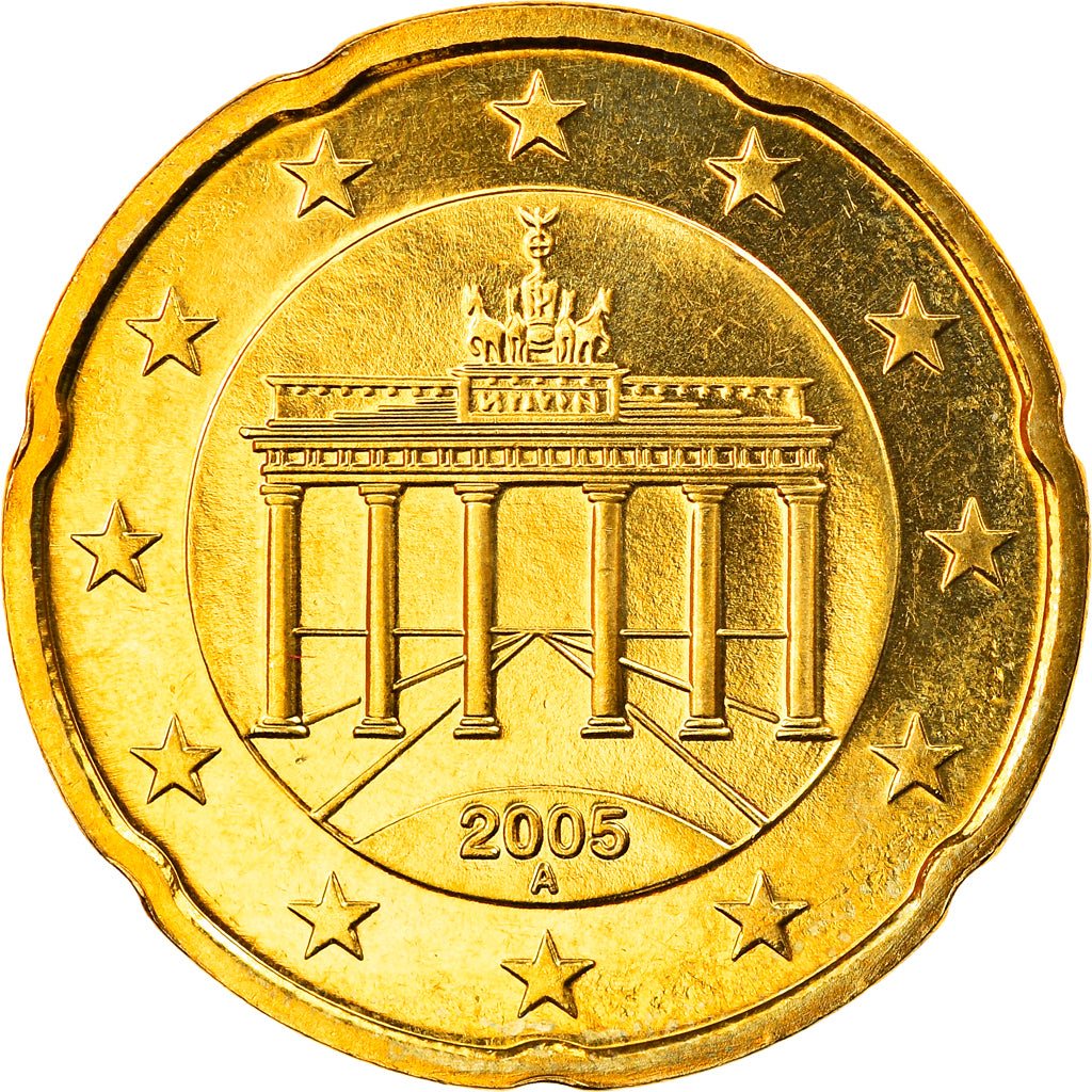 GERMANY - FEDERAL REPUBLIC, 20 Euro Cent, 2005, Berlin, MS(65-70), Brass, KM:211
