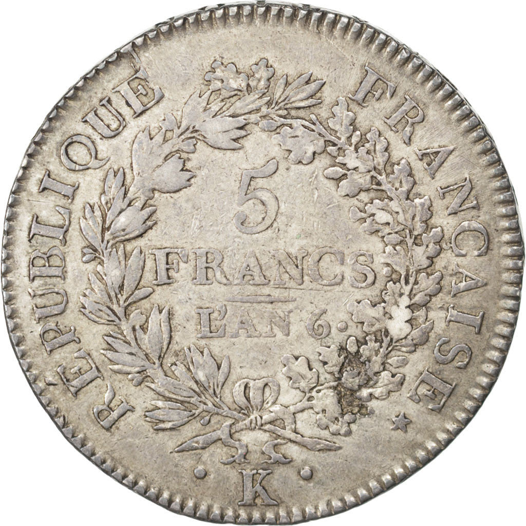 Coin, France, Union et Force, 5 Francs, AN 6, Bordeaux, AU(50-53), Silver