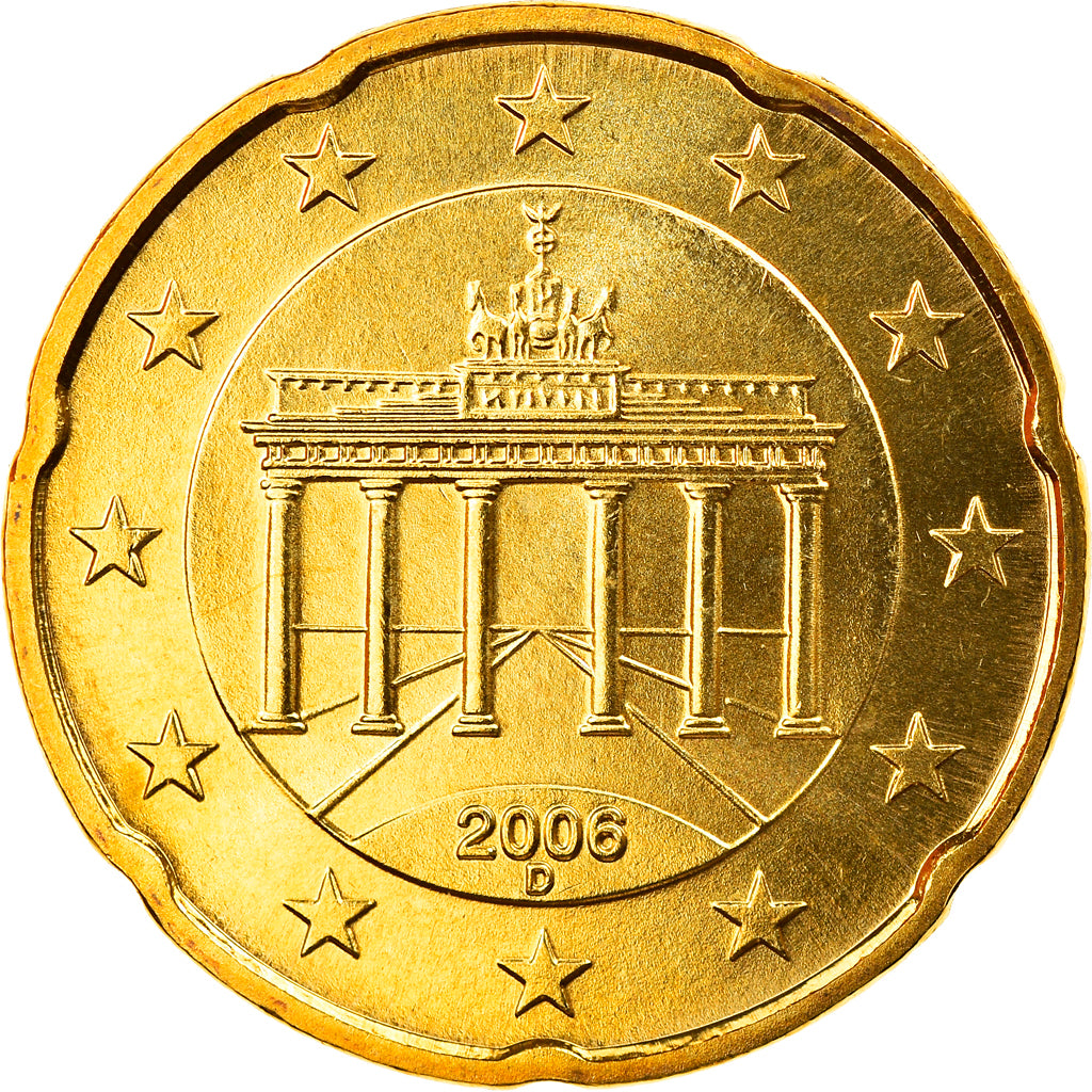 GERMANY - FEDERAL REPUBLIC, 20 Euro Cent, 2006, Munich, MS(65-70), Brass, KM:211