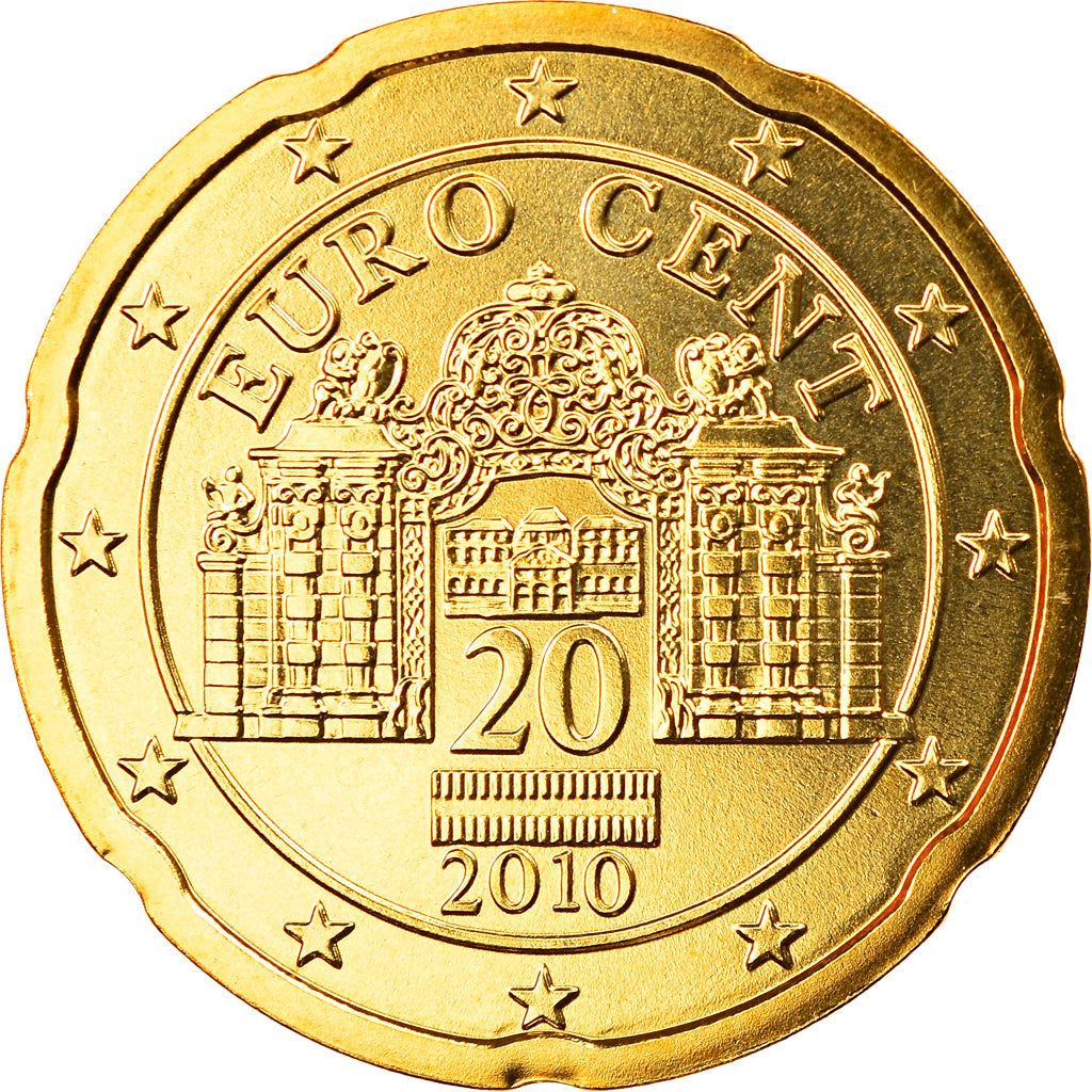 Austria, 20 Euro Cent, 2010, Vienna, MS(65-70), Brass, KM:3140