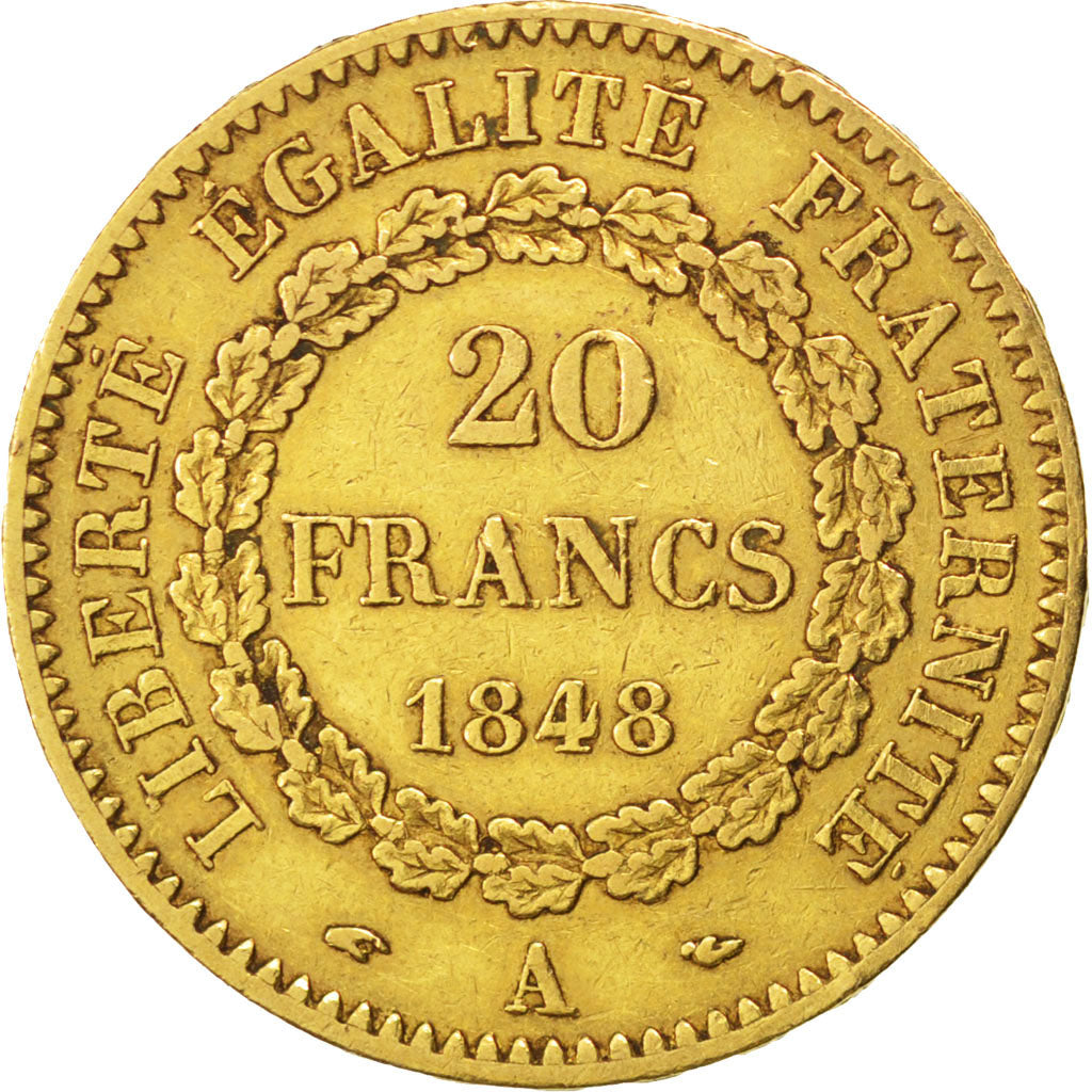 FRANCE, Génie, 20 Francs, 1848, Paris, KM #757, EF(40-45), Gold, Gadoury #1032, 