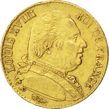 FRANCE, 20 Francs Or, 1815, Perpignan, KM #706.5, EF(40-45), Gold, Gadoury...