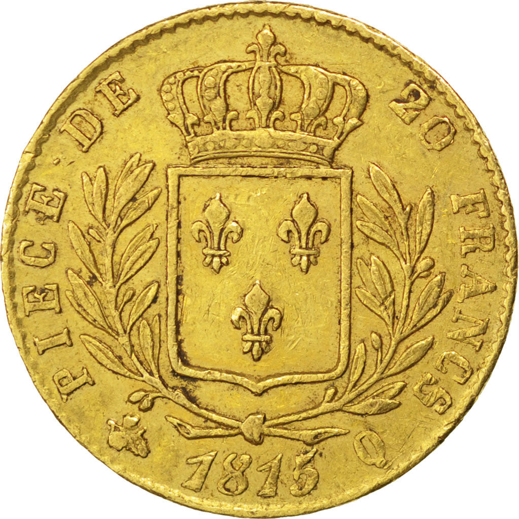 FRANCE, 20 Francs Or, 1815, Perpignan, KM #706.5, EF(40-45), Gold, Gadoury...