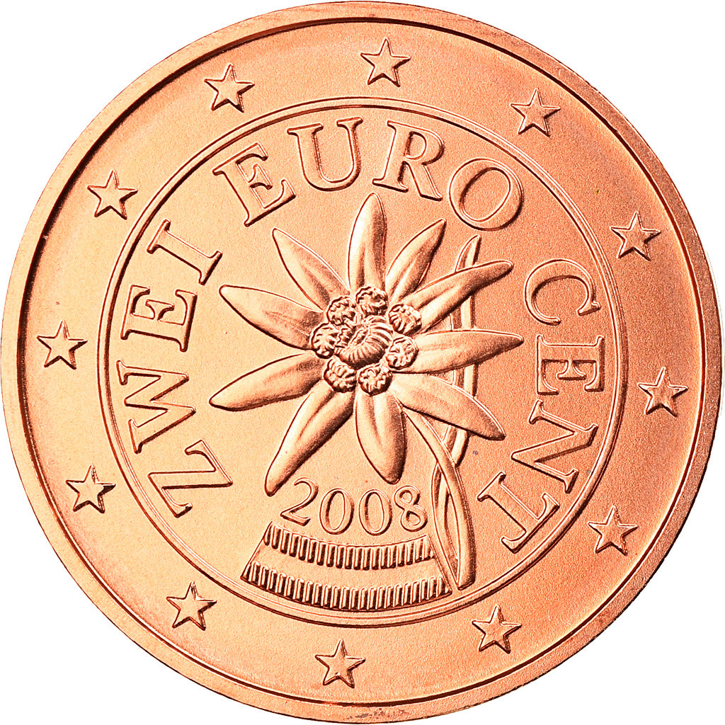 Austria, 2 Euro Cent, 2008, Vienna, MS(65-70), Miedź platerowana stalą