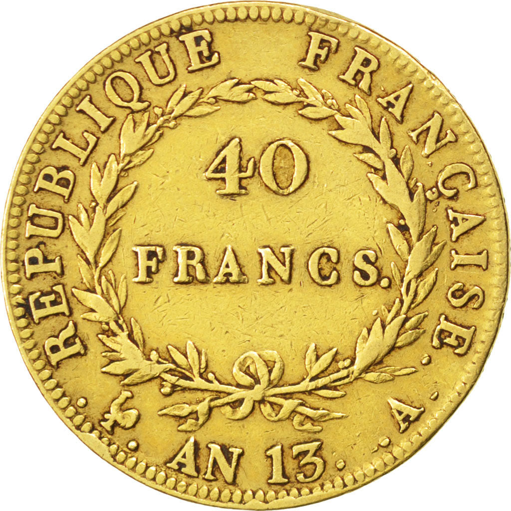 FRANCE, Napoléon I, 40 Francs, 1804, Paris, KM #664.1, VF(30-35), Gold, Gadoury 