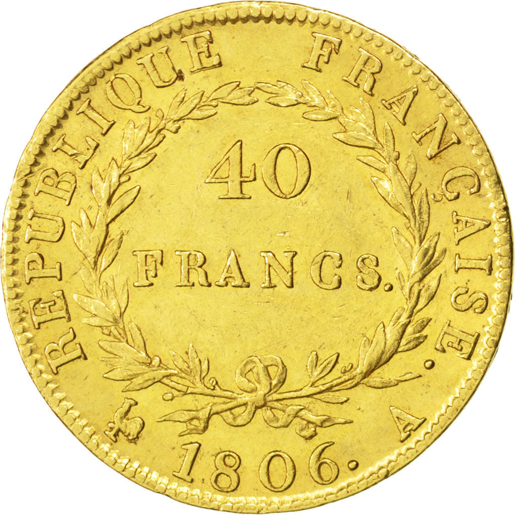FRANCE, Napoléon I, 40 Francs, 1806, Paris, KM #675.1, AU(50-53), Gold, Gadoury 