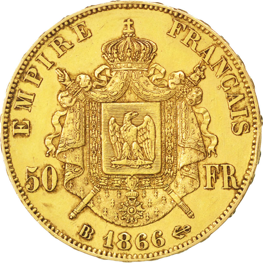 Coin, France, Napoleon III, Napoléon III, 50 Francs, 1866, Strasbourg