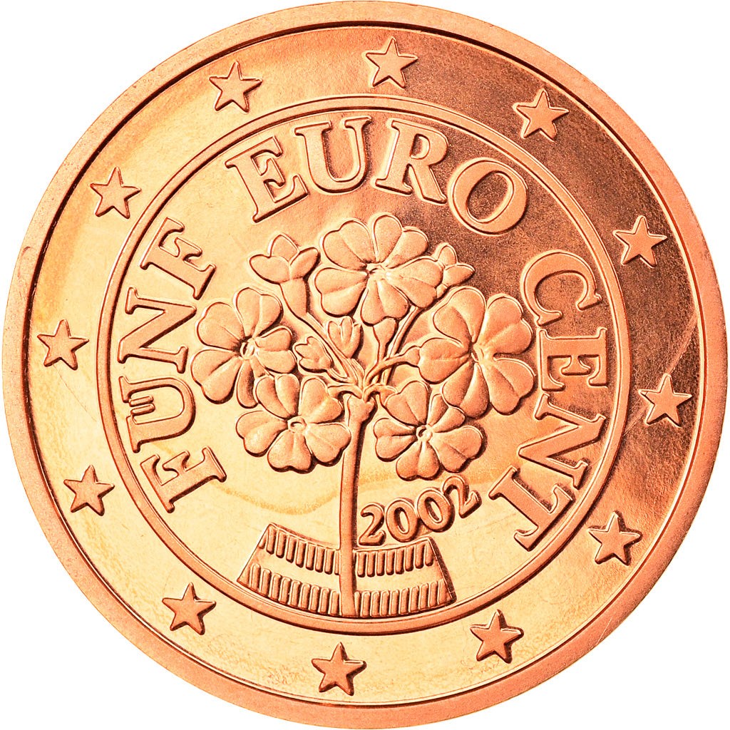 Österreich, 5 Euro Cent, 2002, Vienna, STGL, Copper Plated Steel, KM:3084