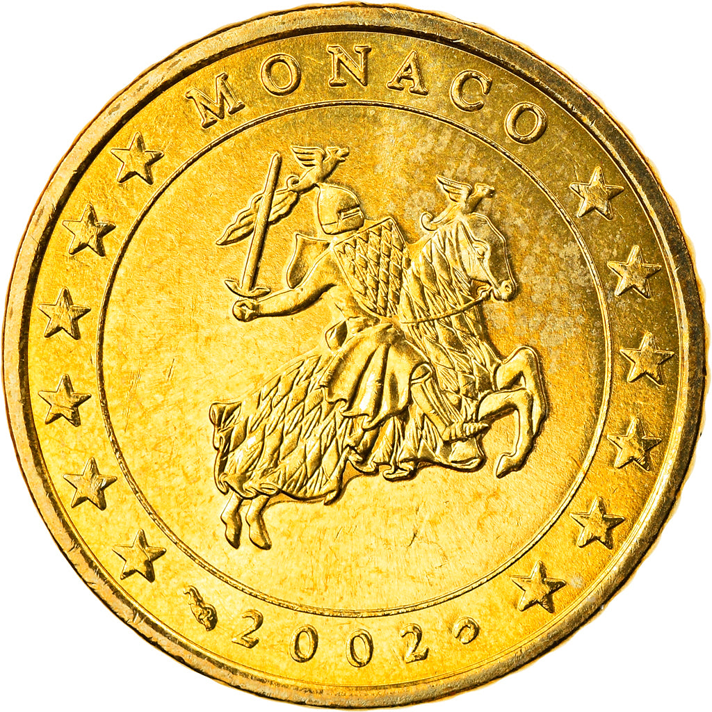 Monaco, 50 Euro Cent, 2002, AU(55-58), Brass, Gadoury:MC177, KM:172