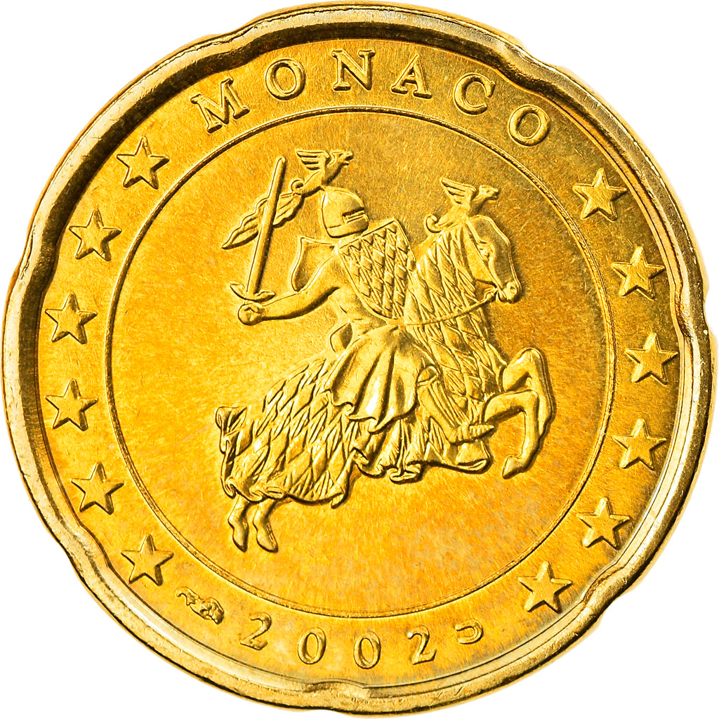 Monaco, 20 Euro Cent, 2002, AU(55-58), Brass, Gadoury:MC176, KM:171