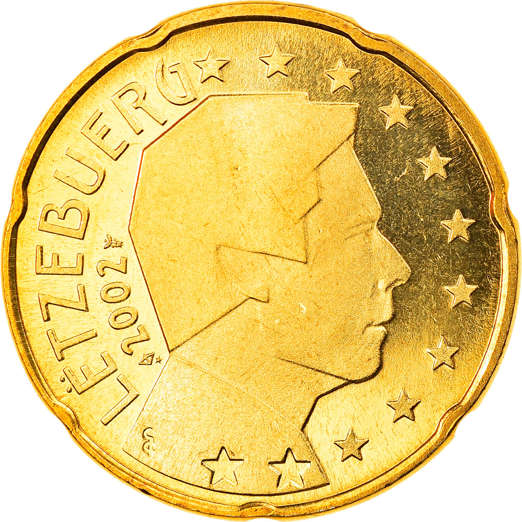 Luksemburg, 20 Euro Cent, 2002, Utrecht, Proof, MS(65-70), Mosiądz, KM:79
