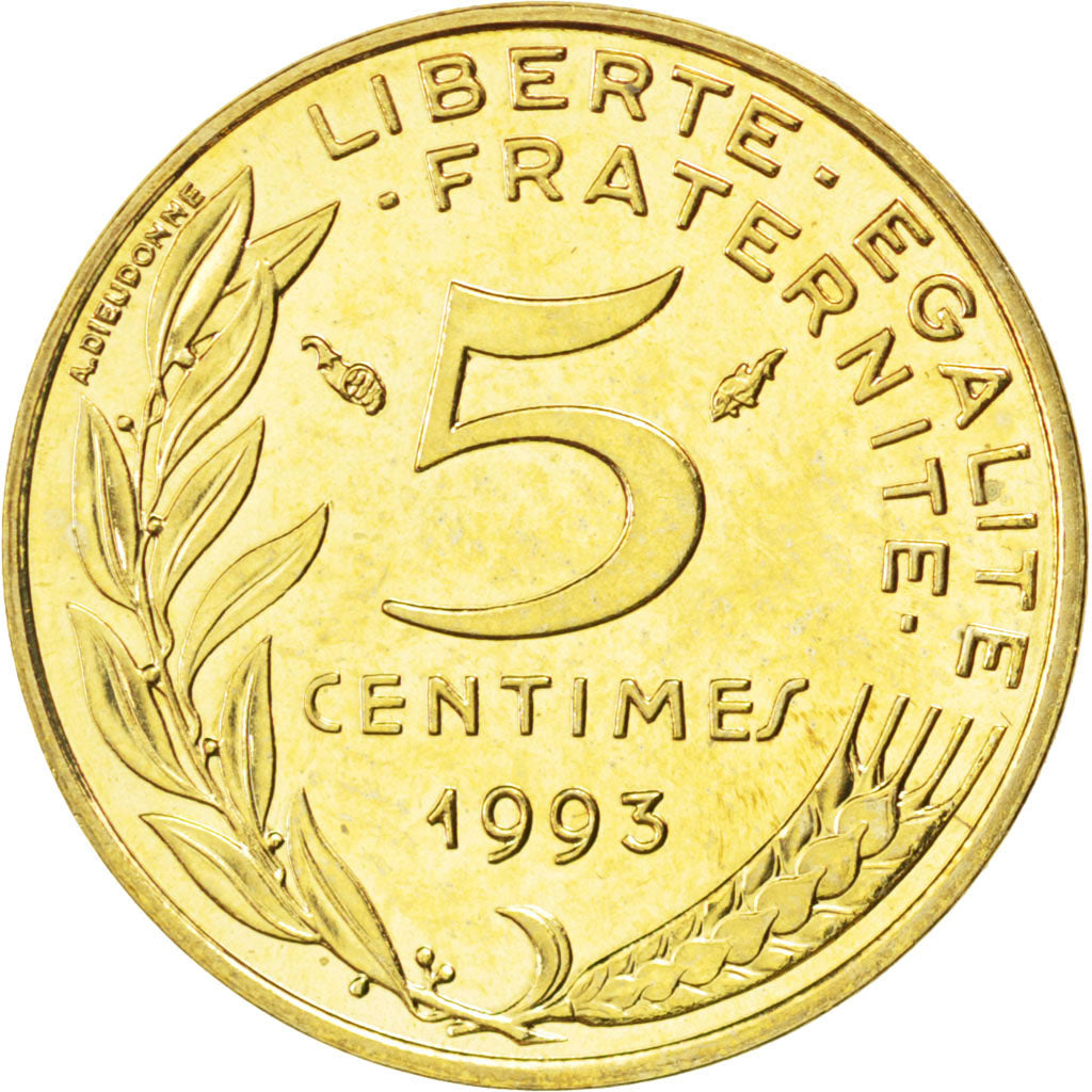 FRANCE, Marianne, 5 Centimes, 1993, Paris, KM #933, MS(63), Aluminum-Bronze,...