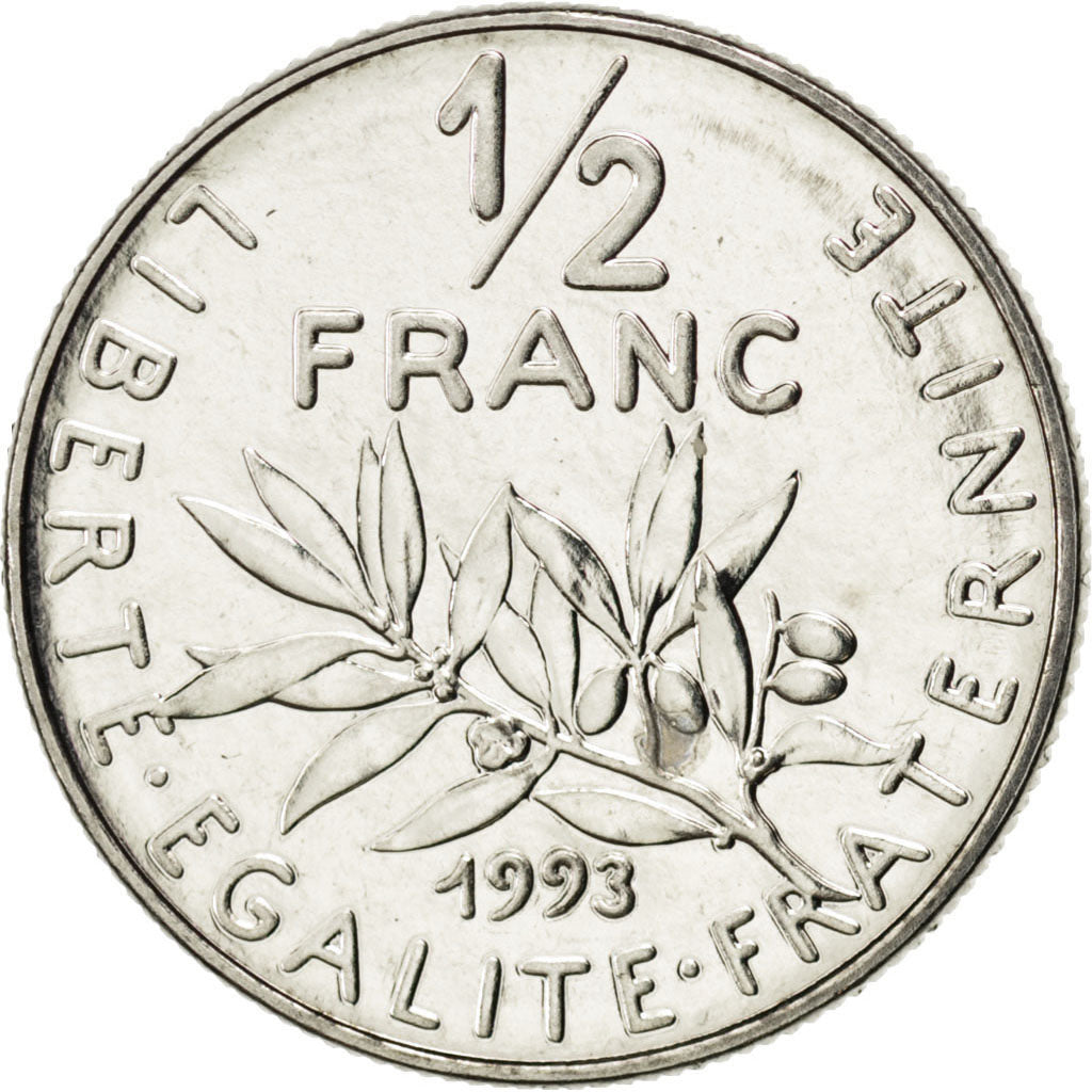 FRANCE, Semeuse, 1/2 Franc, 1993, KM #931.2, MS(63), Nickel, 19.5, Gadoury...