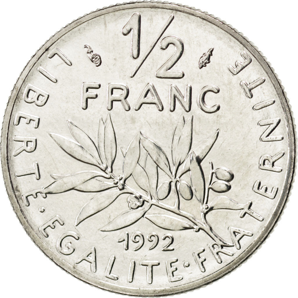 Vème République, 1/2 Franc Semeuse 1992, Frappe médaille, KM 931.2