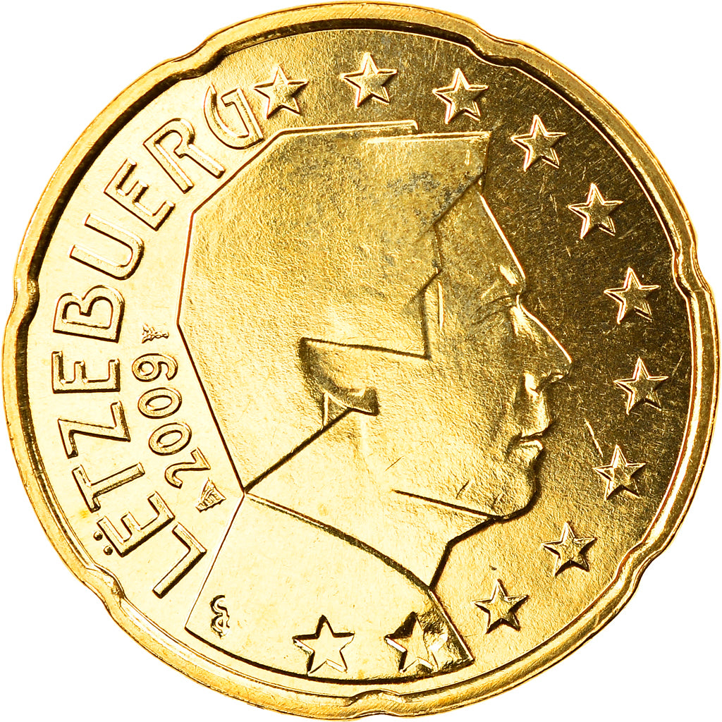 Luxembourg, 20 Euro Cent, 2009, MS(65-70), Brass, KM:90