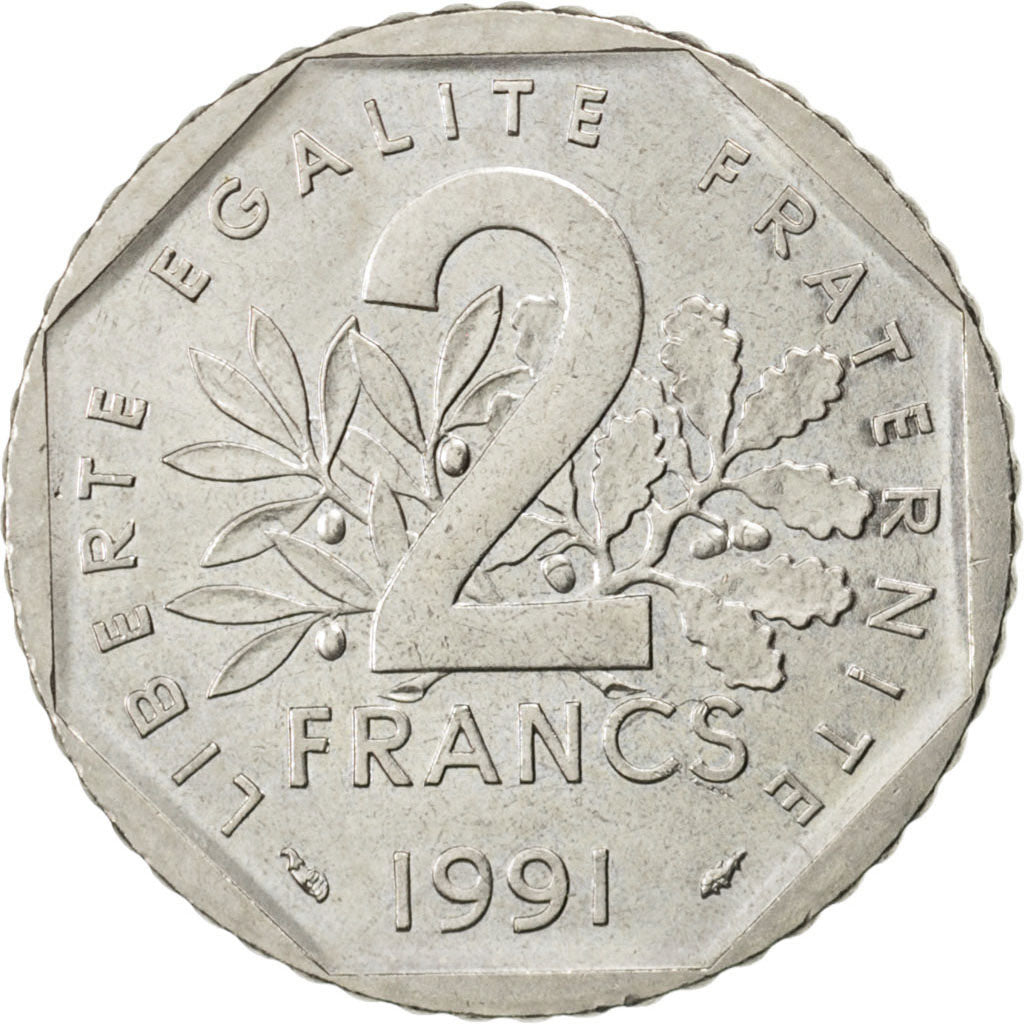 Coin, France, Semeuse, 2 Francs, 1991, MS(63), Nickel, KM:942.2