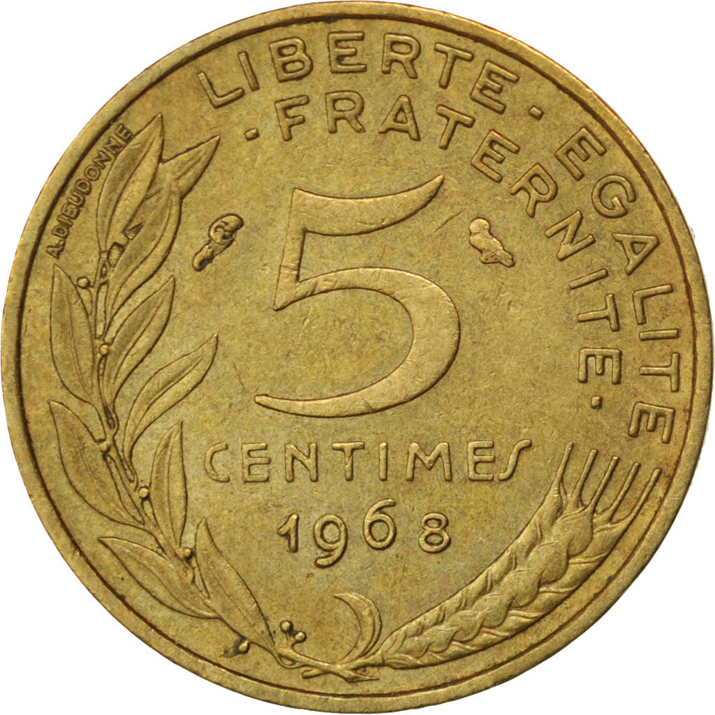 FRANCE, Marianne, 5 Centimes, 1968, Paris, KM #933, EF(40-45), Aluminum-Bronze,.